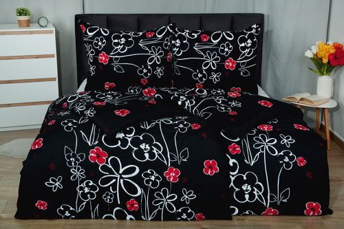 Krepové povlečení mikrosatén FLEUR černé